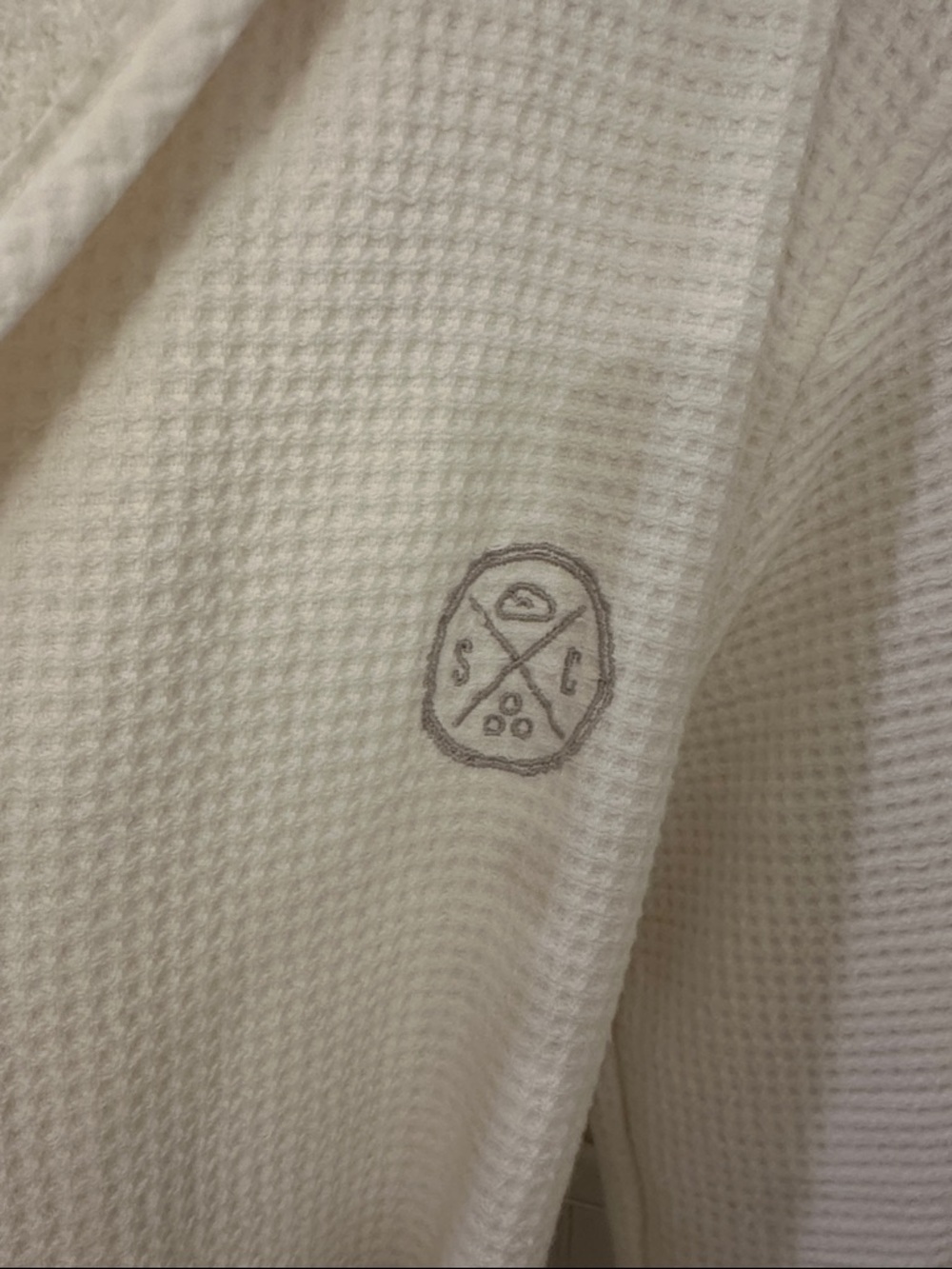 Women's Cream Waffle Robe with Plush Shawl Collar - Picture 2 of 5